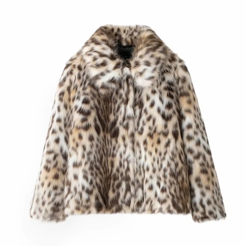 Style slim fit fashion simple single breasted faux fur effect lapel coat jacket - Picture 7 of 8